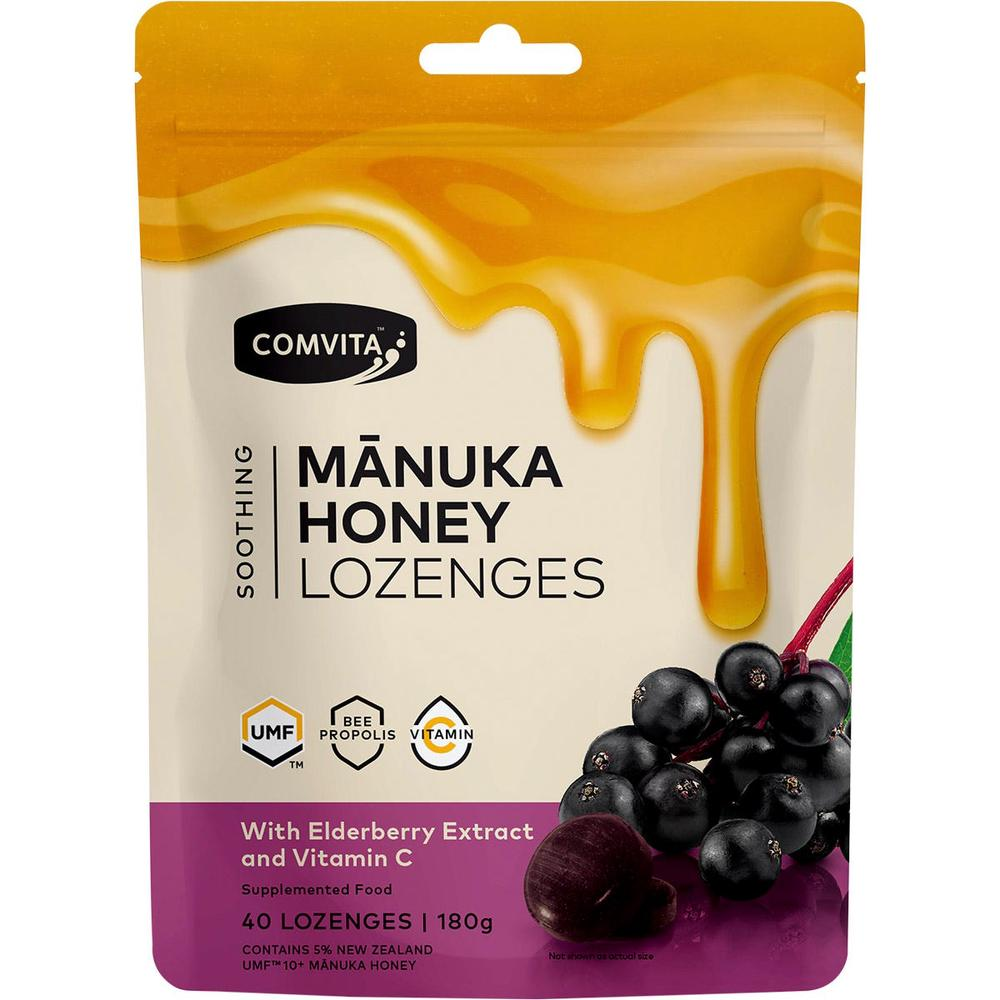 Comvita Propolis Lozenges 180g Elderberry + Vitamin C: Quadruple Natural Defense